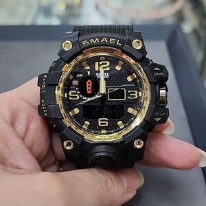 Smael Men's Black & Gold Rubber Stainless Steel Wrist Watch #1545